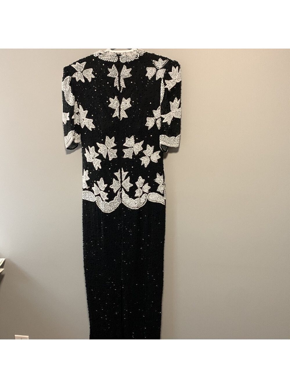 Mezza Luna Vintage Silk Beaded Black White Party Cocktail Evening Dress Size 8 - Picture 5 of 15